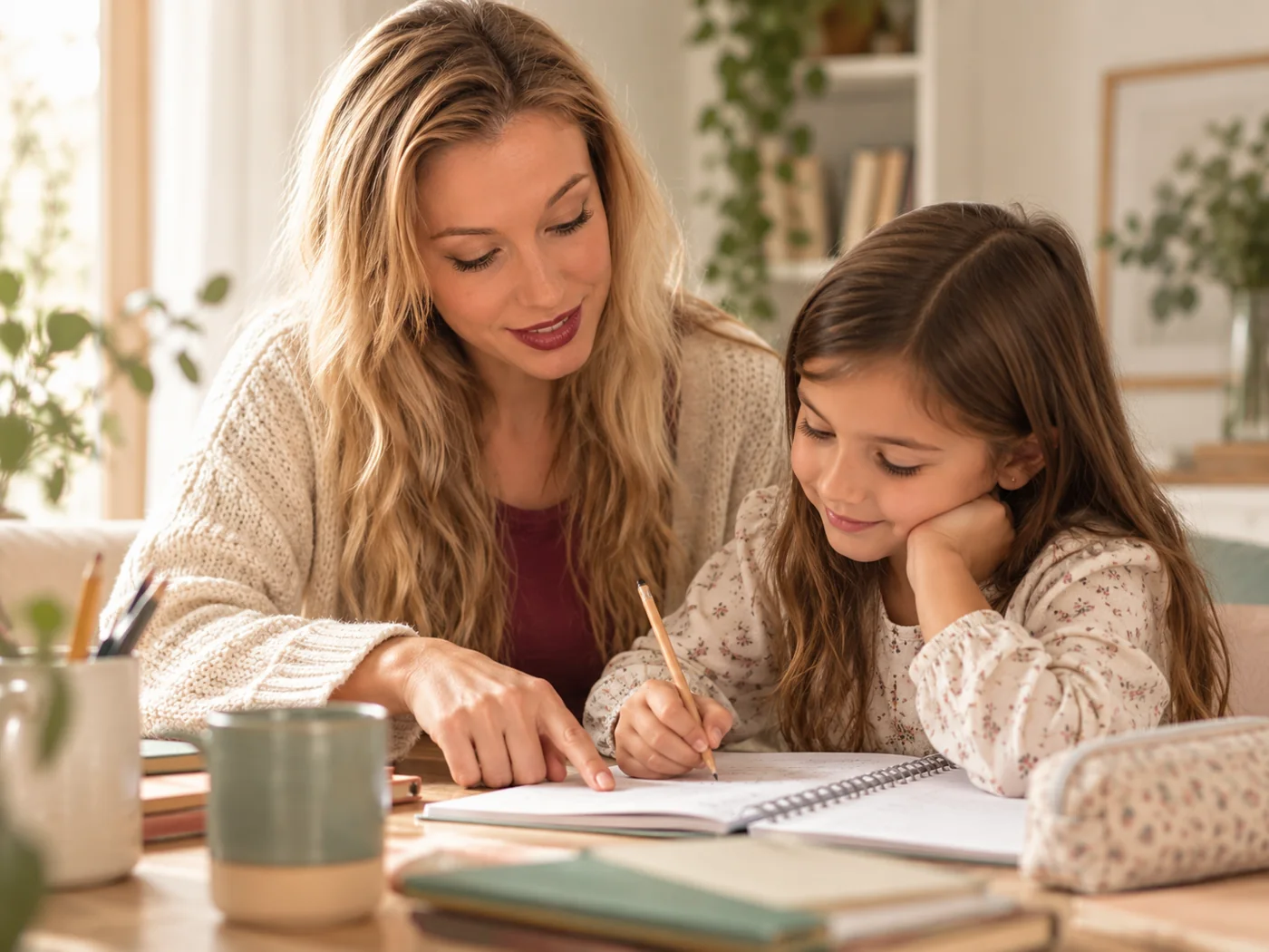 Acompañamiento a una niña con sus tareas